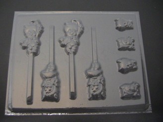 197sp Pork Chop Pig Boy and Girl Chocolate or Hard Candy Lollipop Mold